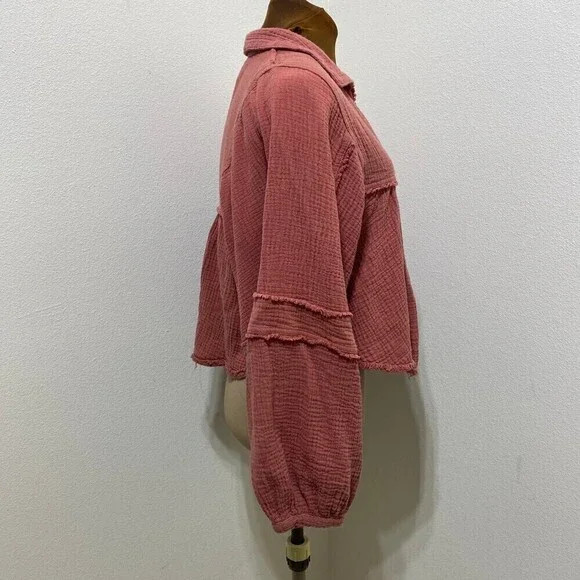 Free People Gauze Silver Lining Balloon Sleeve Shirt Top XS - Picture 4 of 10